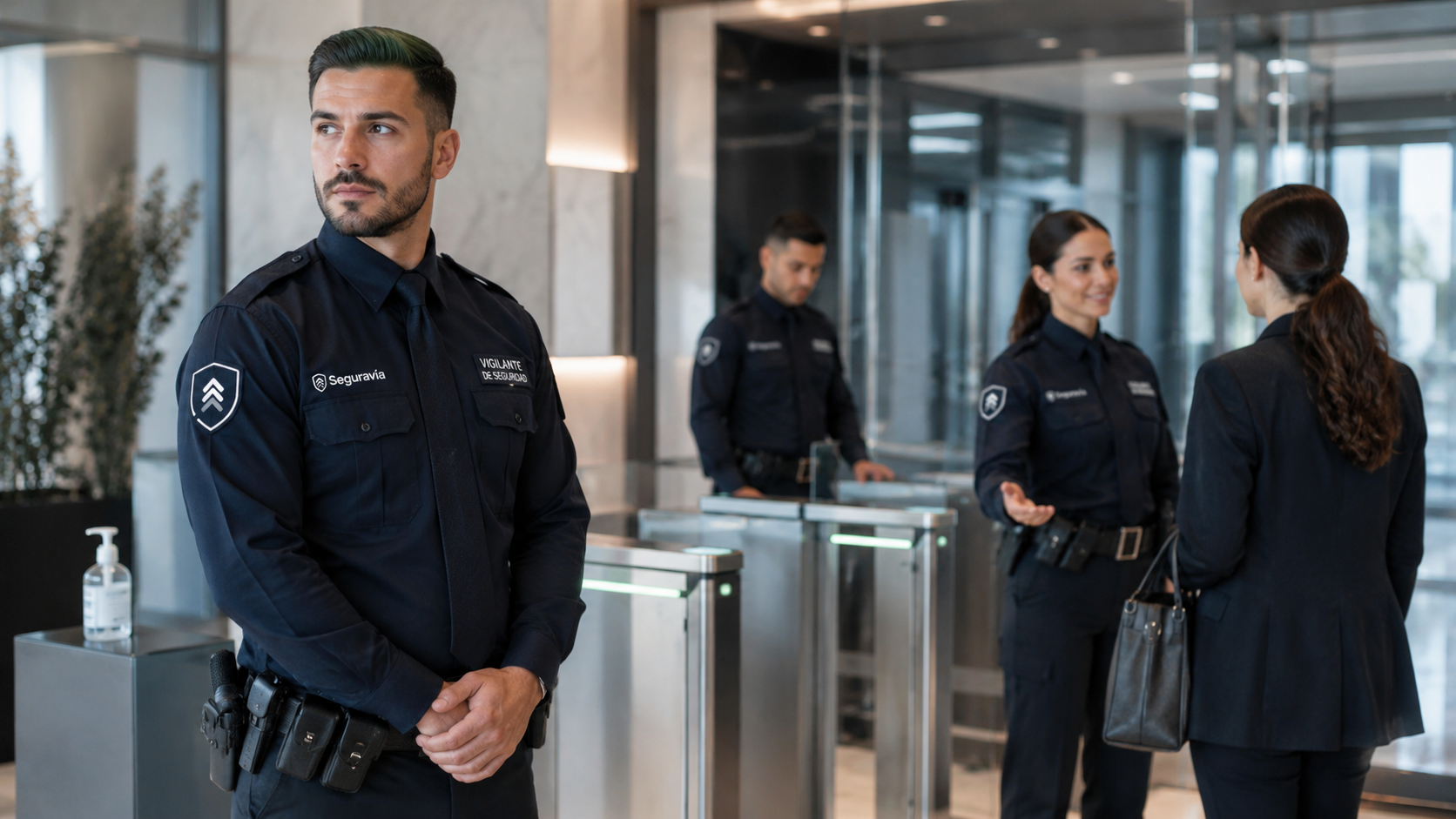 Vigilantes de seguridad de Seguravía controlando accesos durante una emergencia sanitaria